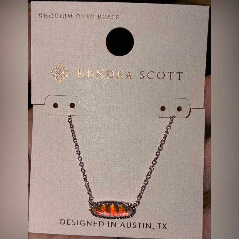 KENDRA SCOTT SET Clear Iridescent Dichroic Glass Rhodium Necklace & Earrings NWT - Picture 7 of 16